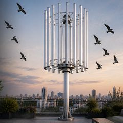 Birds flying past a B16 wind turbine, zero bird strikes
